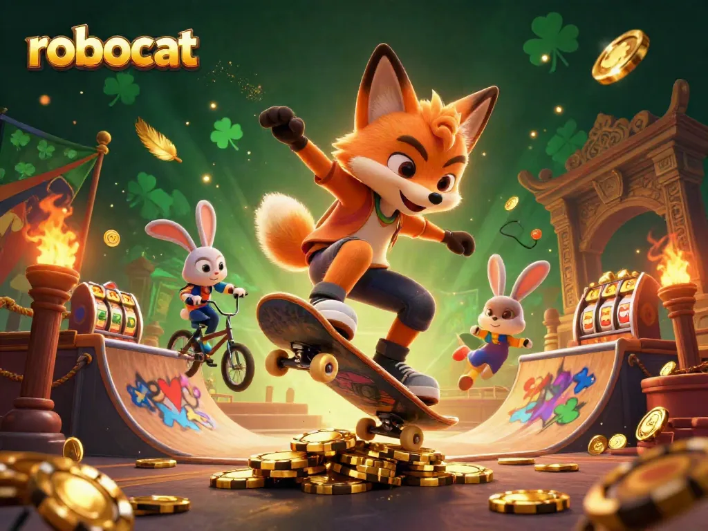 Robocat engaging in exciting betting games with vibrant visuals and casino elements.